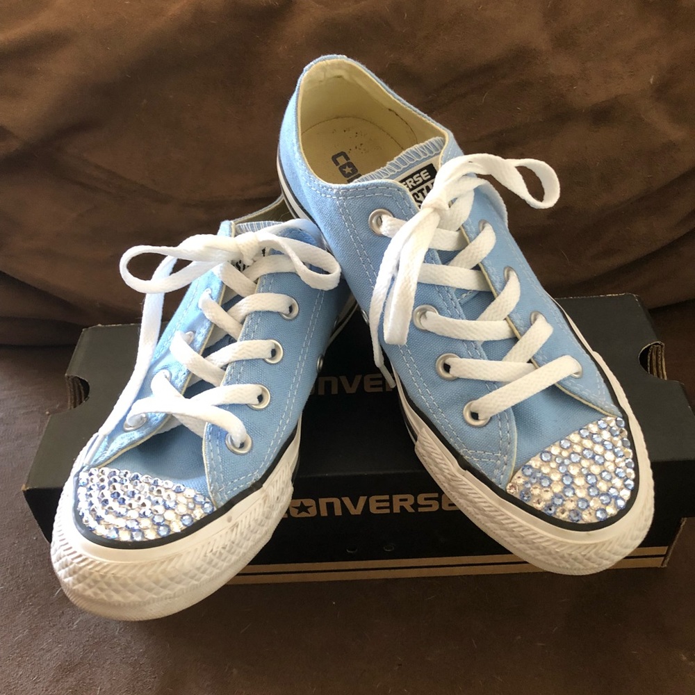 Converse light blue with swarovski crystals